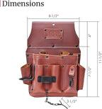 FESA Leather Electrician Tool Pouch - 13-in-1 Top Grain Leather Electrician Pouch w/Steel Hammer Loop, Tape Measure Clip, Tape T-Chain & 6 Pockets - Fits Belts up to 3" - Handcrafted