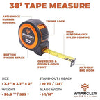 30 FT Tape Measure - Retractable Measuring Tape - Oversized & Double-Sided Print - Blade Lock, Finger Brake - High Performance Nylon Coating, 10' Stand-Out - 13' Reach / 1-1/16" Blade
