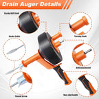 Drain Snake, 42FT Drain Auger with Drill Adapter, Plumbing Snake Clog Remover with Work Gloves, Manual or Powered Use for Kitchen, Sink, Sewer and Shower