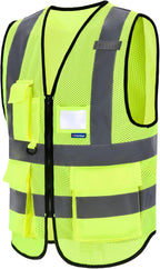 A-SAFETY High Visibility Mesh Safety Reflective Vest with Pockets and Zipper,Hi Vis Viz Reflective Safety Vest(Yellow Mesh 4XL-5XL)