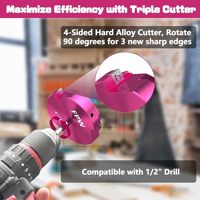 Original Design Patent Triple Inserts 4 Pcs PVC Pipe Reamer Kit, PVC Fitting Saver, Pipe Tools Contains 1-1/2", 2", 3", 4" and 1 Replacement Carbide Insert for Schedule 40