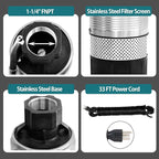 WASSERMANN 4" Septic Submersible Effluent/Cistern Bottom Suction Pump With 33FT Cable, 1HP, 230V/60HZ, 26GPM, 138FT Head, Stainless Steel Deep Well for Septic Tank Home