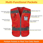TCCFCCT Hi Vis Vest 9 Pockets High Visibility Reflective Safety Vest for Men Women, Safety Construction Vest with Reflective Strips, Meets ANSI/ISEA Standards, (Red, Medium)