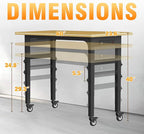 60" Heavy Duty Work Bench with Wheels, Adjustable Height 2000 Lbs Garage Workbench w/Pegboard Pad & Power Outlets, Portable Mobile Tool Work Table for Woodworking Workshop Home Office (60" L)