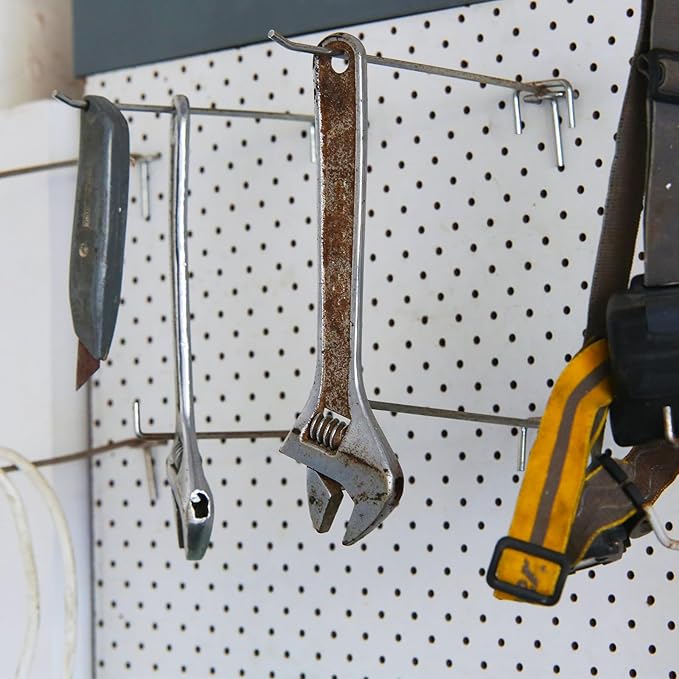 HARFINGTON 25pcs Pegboard Shelving Hooks 10" Stainless Steel Peg Board Display Hook Hanging Holders Wall Mount Organize Tools for Workbench Garage Kitchen Store, Black