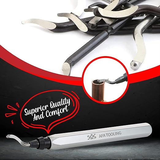 AFA Tooling - Deburring Tool with 11 High Speed Steel Swivel Blades - Works on Metal, Resin, PVC Pipes, Copper, Plastic and 3D Printed Edges - Plumbing & 3D Printing Burr Removal Reamer Tool
