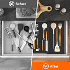 Lifewit Utensil Drawer Organizer, Expendable Cooking Silverware Tray for Kitchen Drawer, Bamboo Adjustable Cutlery Flatware Holder, Spatula Tools and Gadgets Storage Divider, 3 Compartments, Black