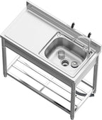 Free Standing Stainless-Steel Single Bowl Commercial Restaurant Kitchen Sink Set w/Faucet & Drainboard, Prep & Utility Washing Hand Basin w/Workbench & Storage Shelves Indoor Outdoor (39 in)
