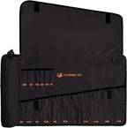 Wrench Roll, Wrench Roll Up Pouch, Gifts for Men Father Dad Mechanic, Heavy Duty Canvas Wrench Organizer Bag (Black, 17+1 SAE)