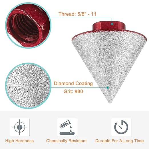 HARFINGTON Diamond Beveling Chamfer Bits 50mm Dia 5/8-11 Thread Cone Grinder Bit with Adapter, Countersink Drill Bit to Enlarge Holes for Porcelain Tile, Marble, Ceramic, Glass, Stones