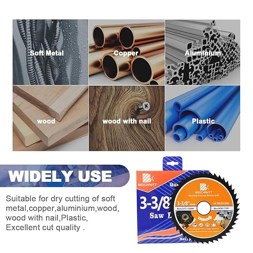 HSS Circular Saw Blade 3 3/8inch - BRSCHNITT 5pcs 44T 3/5"-3/8" Bore Cutting Discs for Cutting Wood, Copper, Aluminum, Plastic and Soft Metal