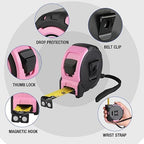 WORKPRO 16FT Pink Tape Measure, 1/8 Fractions Easy Read Measuring Tape, Retractable Nylon Coating Measurement Tape Accuracy 1/32, Magnetic Hook, Belt Clip, Rubber Protective Casing