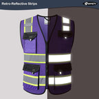 JKSafety Hi Vis Reflective Safety Vests for Men Women High Visibility Vest with Pockets Mesh Fabric Construction Safety Apparel Neon Vest for Work (220-PurpleB XXL)