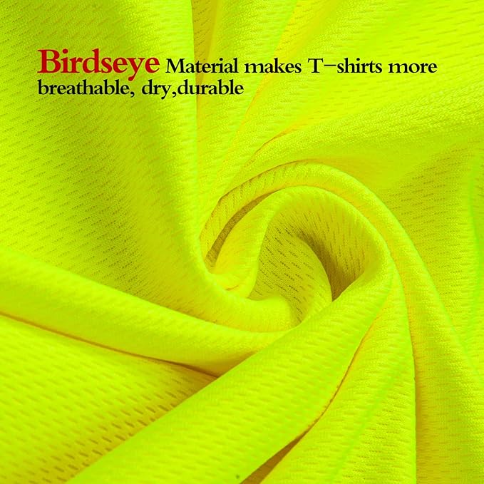 High Visibility Shirts Quick Dry Safety T Shirts with Reflective Strips and Pocket Short Sleeve Mesh Hi Vis Construction Work Class 2 Shirt for Men/Women Lime,Large