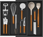 Lifewit Utensil Drawer Organizer, Expendable Cooking Silverware Tray for Kitchen Drawer, Bamboo Adjustable Cutlery Flatware Holder, Spatula Tools and Gadgets Storage Divider, 4 Compartments, Black