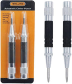 2-Piece Automatic Center Punch, 5 inch Spring Loaded Center Hole Punch with Adjustable Stroke Punch Tool for Metal Wood Glass Plastic, Metal Punch Tool for Woodworking