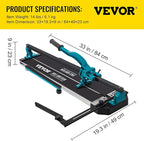 VEVOR Manual Tile Cutter, 24 inch, Porcelain Ceramic Tile Cutter with Tungsten Carbide Cutting Wheel, Infrared Positioning, Anti-Skid Feet, Durable Rails for professional installers or beginners