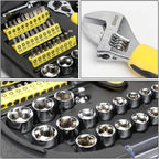 DNA MOTORING 64pcs Mechanic's Auto & Home Repair Tool Box, Screwdriver Bit Tool Set, SAE and Metric Socket Wrench Set, Yellow/Black, TOOLS-00027