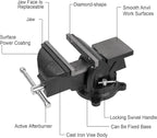 6" Heavy Duty Bench Vise, Pipe Vise Bench Vices with Anvil Swivel Table Top Clamp Locking Base, Double Swivel Rotating Vise Head& Body Rotates 360°-Black