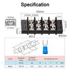 MILAPEAK Terminal Block - 2 Pack 4 Positions 200v-450v 20-30A Dual Row Screw Terminals Strip + 16 PCS Copper Wire Fork Connectors