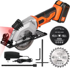 Mini Circular Saw - DC20V 4-1/2" Cordless, 4.0Ah Battery, Laser & Rip Guide, 2 Blades (24T & 60T), 3400 RPM, Max Cut Depth 1-11/16" (90°) & 1-1/8" (45°)