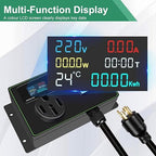 30A AC Power Meter, 240V Digital Multimeter Tester, NEMA L14-30P to NEMA 14-50R Outlet Monitor with 2FT 10AWG Cable and 50A Circuit Breaker, Real-Time Voltage, Current, Power, and Energy Monitoring