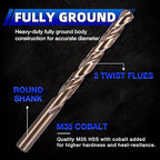 1/8 Inch Cobalt Drill Bit Set (10Pcs), M35 Fully Grounded 5% Cobalt Bits for Hardened Metals, Stainless Steel, Cast Iron and Wooden Plastics, with Storage Box