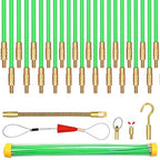 33 Ft Fiberglass Cable Wire Running Pull Push Kit Coaxial Electrical Connectable Fish Tape with Hook and Hole Kit in Transparent Tube Green