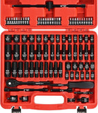 1/4" Drive Impact Socket Set 90 Piece, Metric Socket (4-15mm) and Standard SAE Size (5/32-9/16 inch), with 72-Teeth Ratchet, Screwdriver Bit Set, Mechanics Tool Kit for Home Use and Automotive Repair