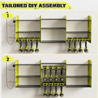 Power Tool Organizer with Charging Station Wall Mount, 3 Layer Expanded Heavy Duty Garage Organization, 45.5 Inch Length Garage Tool Storage, 8 Drills, 2 Assemble Method, Green