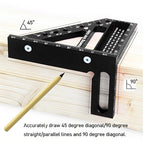 3D Aluminum Multi Functional Carpenter Square - Woodworking Square Tool and Measuring Triangle Ruler, Ideal for Angular Measurement, Drawing Right Angles & Parallel Lines in Woodwork and DIY Projects