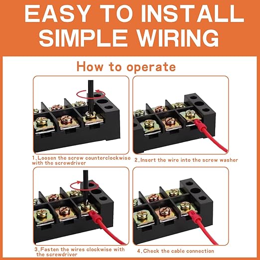 6 Circuits 6 Positions Terminal Block 20-30A 200-450V Dual Row Screw Terminals Strip with 48 PCS Heat Shrink Wire Fork Connectors(Pack of 4pcs)