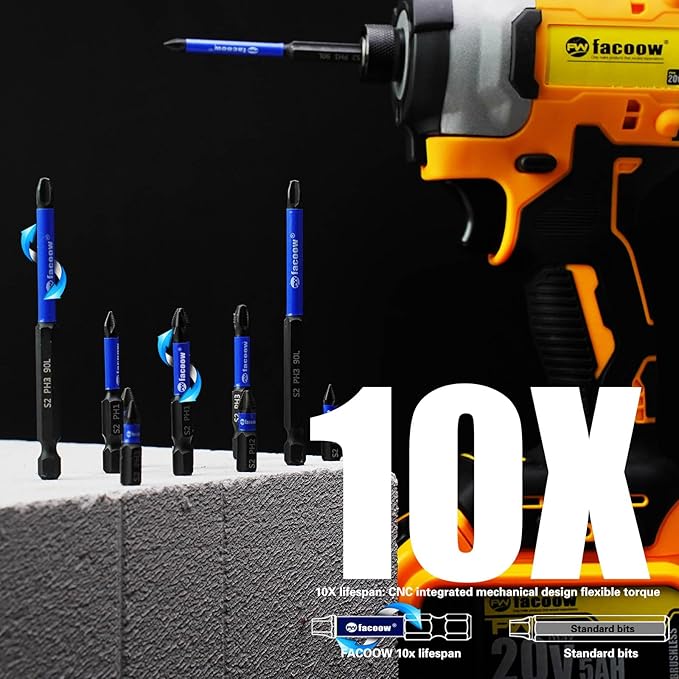 10 Pack Phillips Impact Driver Bits, #1 Phillips Head Magnetic Screwdriver Bits Set, 3.5Inch S2 Alloy Steel Impact Bits, 1/4" Hex Shank Screwdriver Drill Bit, CNC Machined ph1 Impact Drill Bits