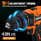 WORKBLESS 21V Power Drill Set, Cordless Drill with Battery and Charger, 3/8'' Keyless Chuck, Variable Speed, 18+1 Torque Setting and 28pcs Drilling/Driver Bits Tool Set(Orange)