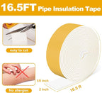 Pipe Insulation Tape, Pipe Wrap Insulation Foam Tape Self Adhesive, Outdoor Water Pipe Insulation Roll for HVAC, AC Line Insulation, 2 inch x 16.5 FT Heat Tape for Water Pipe, White