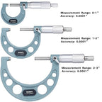 REXBETI 3Pcs Outside Micrometer Set, 0-3" Machinist Micrometer, Ultra-Precision Carbide Tipped Measuring Tool Set, 0.001" Graduation, +/-0.0001" Accuracy, Protective Case