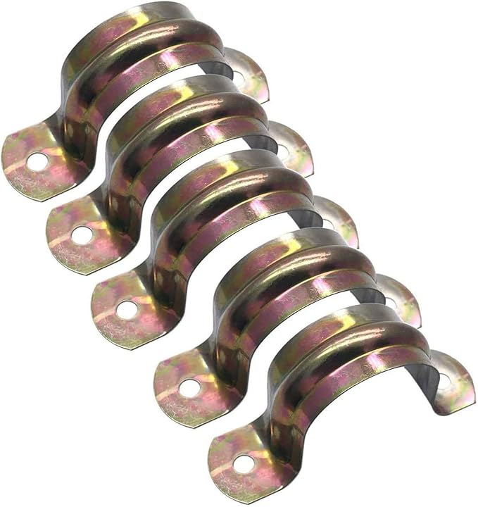 5 Pcs 4inch Rigid Pipe Strap,Two Hole Strap U Bracket Iron, Widened Tube Strap Tension Clip Assortment Kit Heavy Duty Pipe Clamp（110mm）