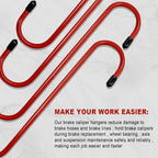10 pcs Brake Caliper Hanger Hooks - with Rubber Tips for Automotive Work on Brake Axle and Suspesion Systems, Hardness Steel, Red Powder Coated Brake Caliper Hanger Hooks (10PC)