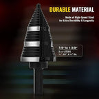 ZELCAN 1PC M2 Step Drill Bit, Faster Drilling Step Bit 3/16 to 1-3/8 Inch, Professional Unibit Drill Bit for Cutting Holes On Sheet Metal, Steel, Wood, Aluminum, PVC, Stepped Up Bit for Electrician