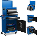 Goplus Tool Chest, 5-Drawer Rolling Cabinet with Detachable Top Toolbox, Lockable Wheels, Lock Bar, Protective Liner & Tool Rack, Metal Storage Cart for Garage Workshop
