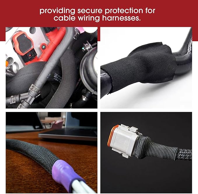 Heat Shrink Braided Sleeving, 2:1 Ratio Shrinkable Fabric Tubing Sleeve Abrasion Protection Cable Wire Sheath (1/2"-25ft)