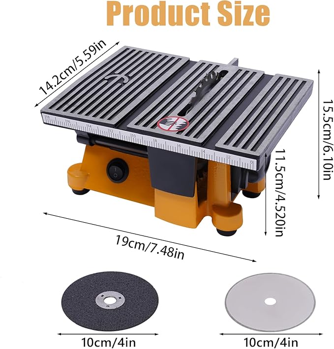 Mini Portable Table Saw, Miter Table Saw Bench Electric Cutting Machine Multifunctional Desktop Saws with 3 Blades for DIY Handmade Wooden Model Crafts, Metal, Ceramic Tile, Glass