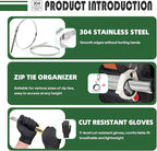 Metal cable tie gun set,contains 200 heavy-duty outdoor stainless steel cable ties,suitable for chain link fence components,wire mesh rolls,exhaust pipe winding,poultry fencing,boat construction,etc