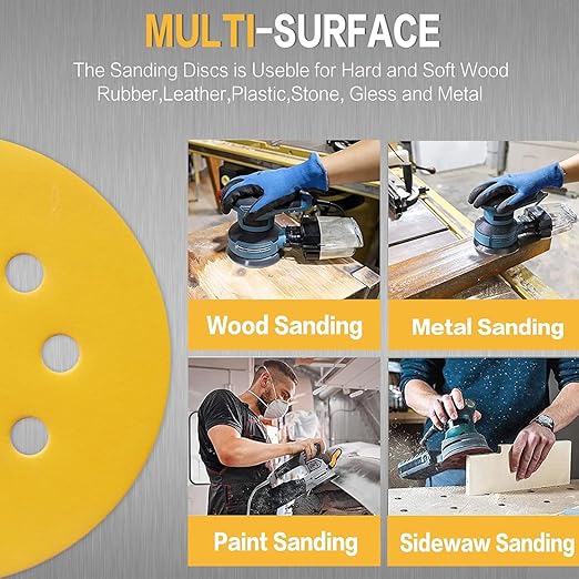 100PCS 5 Inch 8 Hole Sanding Discs 60 Grit,Gold Round Hook and Loop Sandpaper for Random Orbital Sander