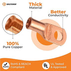 SELTERM 10pcs 4 AWG - 5/16" Stud (Wide Pad) - Battery Lugs, Heavy Duty Wire Lugs, Ring Terminals, Battery Cable Ends,4 Guage Terminals, UL Bare Copper Eyelets Electrical Battery Terminal Connectors