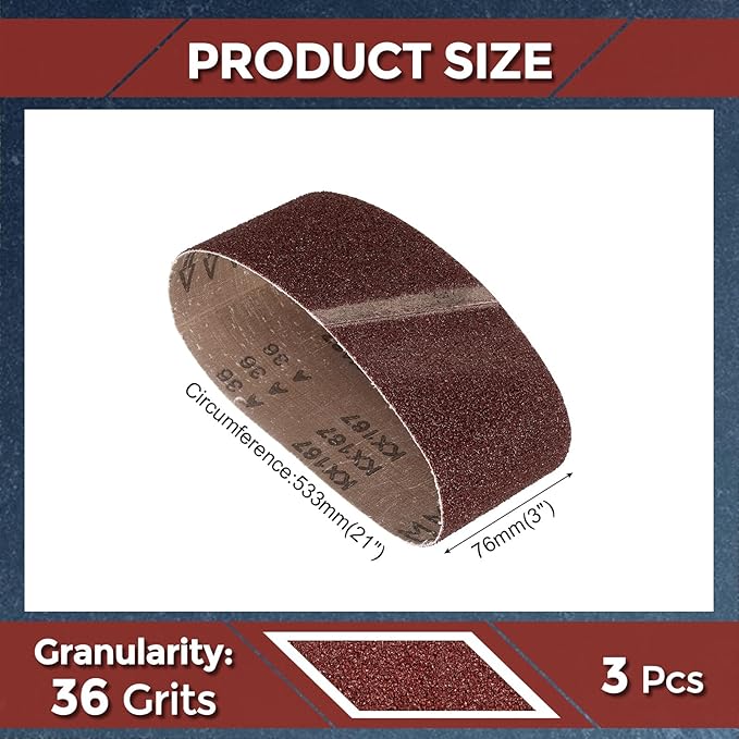 6 Pcs Sanding Belts 3 x 21 Inch 36 Grit Aluminum Oxide Abrasive Sandpaper for Belt Sander Metal Grinding Wood Working Weld Rust Removal