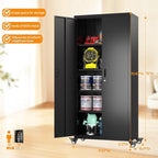 Metal Garage Storage Cabinet with Wheels, 73'' Steel Cabinets on Wheels for Office School Home Warehouse Utility Room Garage, Assembly Require,Black