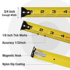 WORKPRO 16FT Pink Tape Measure, 1/8 Fractions Easy Read Measuring Tape, Retractable Nylon Coating Measurement Tape Accuracy 1/32, Magnetic Hook, Belt Clip, Rubber Protective Casing