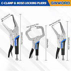 Vice Grips Pliers Set, 6-Piece Locking Pliers Set, 6-1/2"& 9-1/2"Needle Nose Vise Grips, 5"&7"&10" Curved Jaw Vise Grip Tools, 6" C-clamp Locking Plier with Rolling Pouch