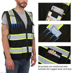 Dib Safety Reflective Mesh Vest High Visibility Two Tone with Pockets and Zipper, Black Mesh with Yellow Trim 2X